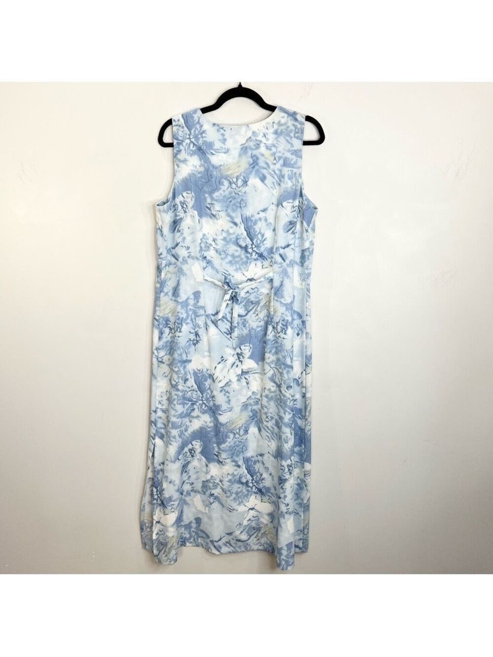 Vintage 80s 90s blue white abstract floral sleeveless long maxi shift dress 14 - Picture 5 of 11